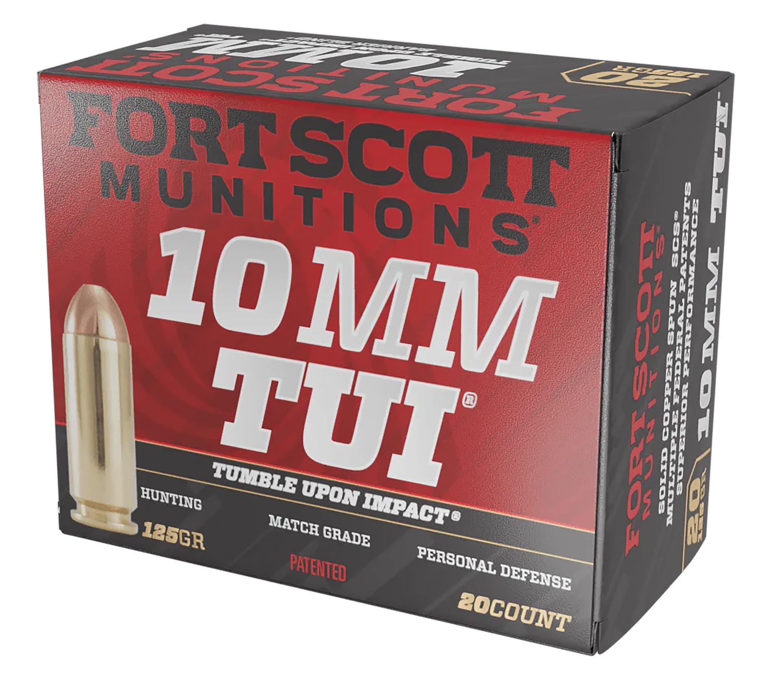 Fort Scott Munitions 10MM124SCV Tumble Upon Impact (TUI)  10mmAuto 125gr Solid Copper Spun 20 Per Box/25 Case - Fort Scott Munitions
